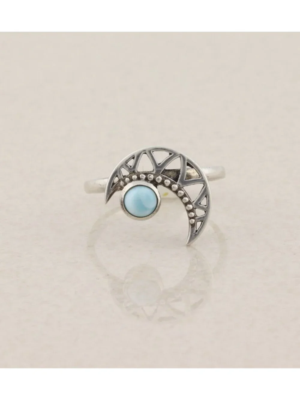Sterling Silver Larimar Blue Dolphin Stone Crescent Moon Ring Size 6 - Picture 8 of 8